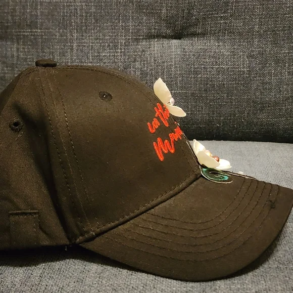 Floral Embroidered Black Cap "In This Moment" Upcycled Handmade Hat - Picture 5 of 7